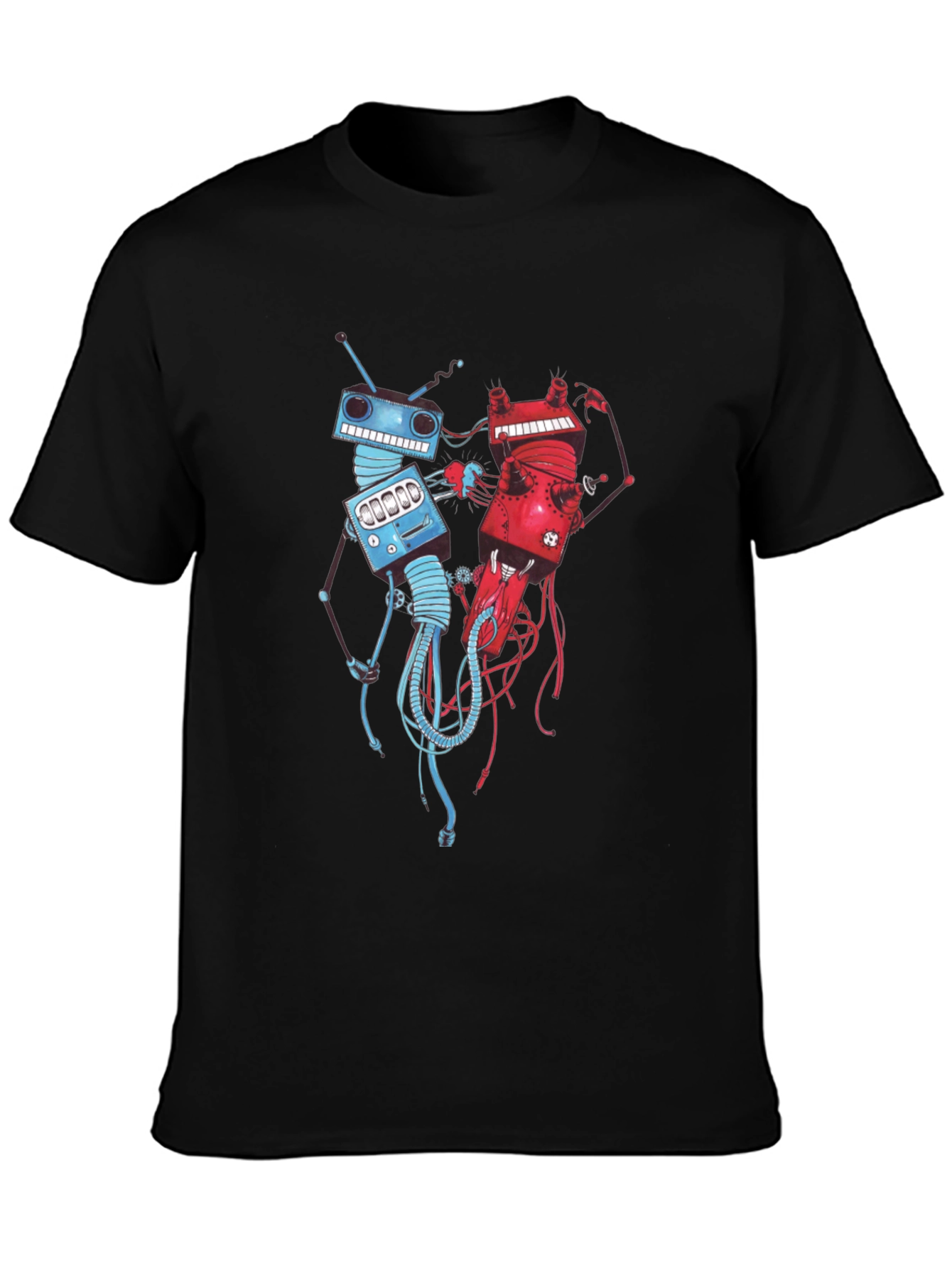Robots Fighting Black T-Shirt