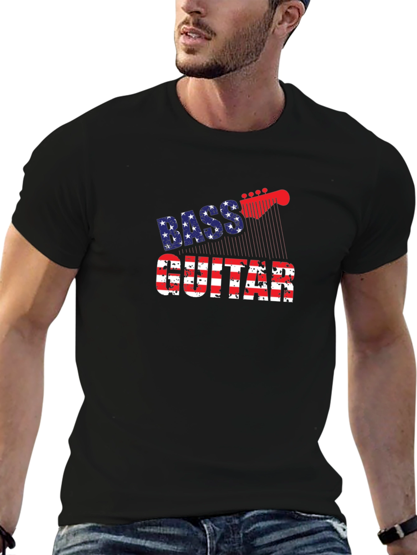 Bass Guitar USA Flag Graphic T-Shirt
