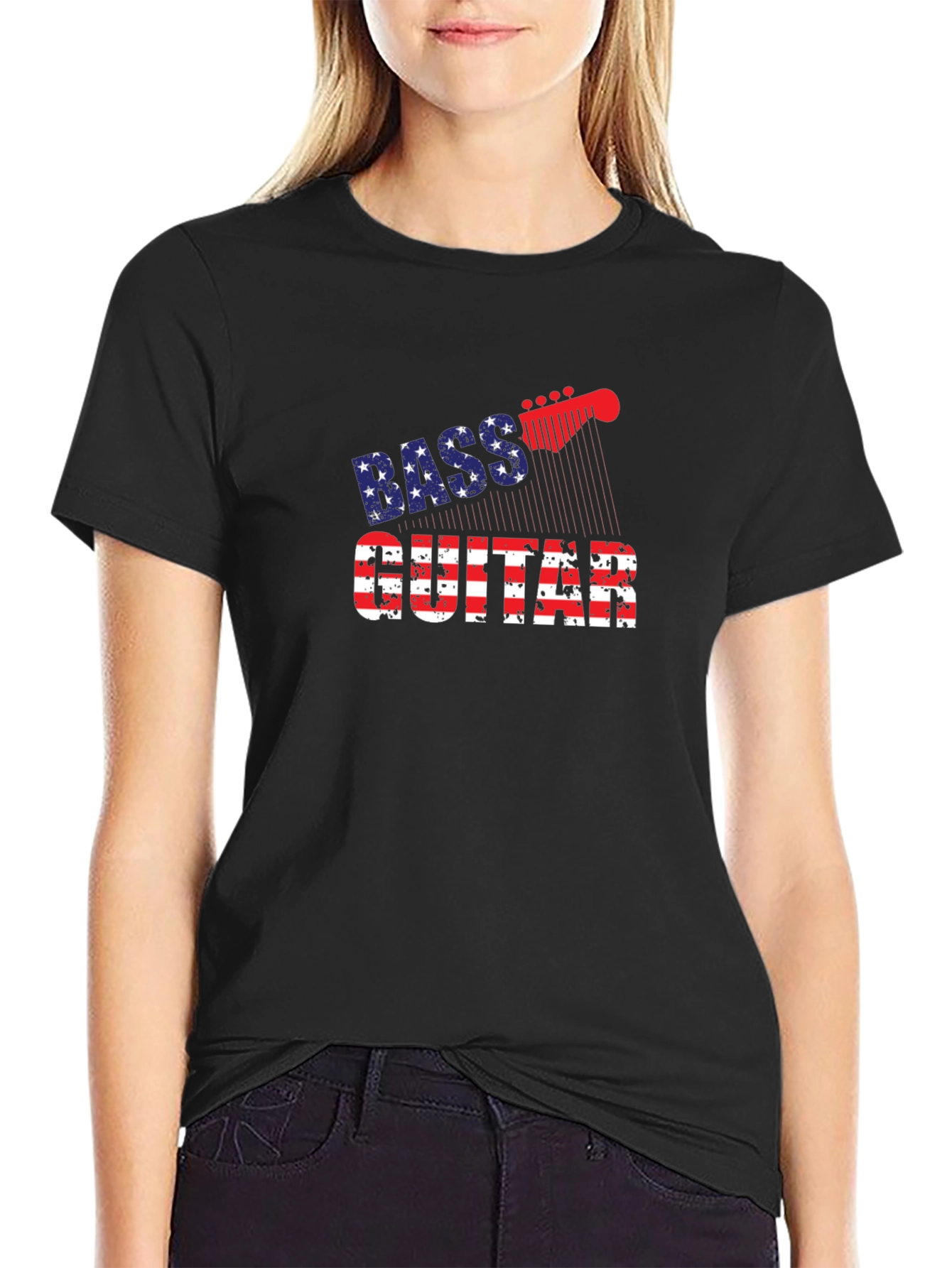Bass Guitar USA Flag Graphic T-Shirt