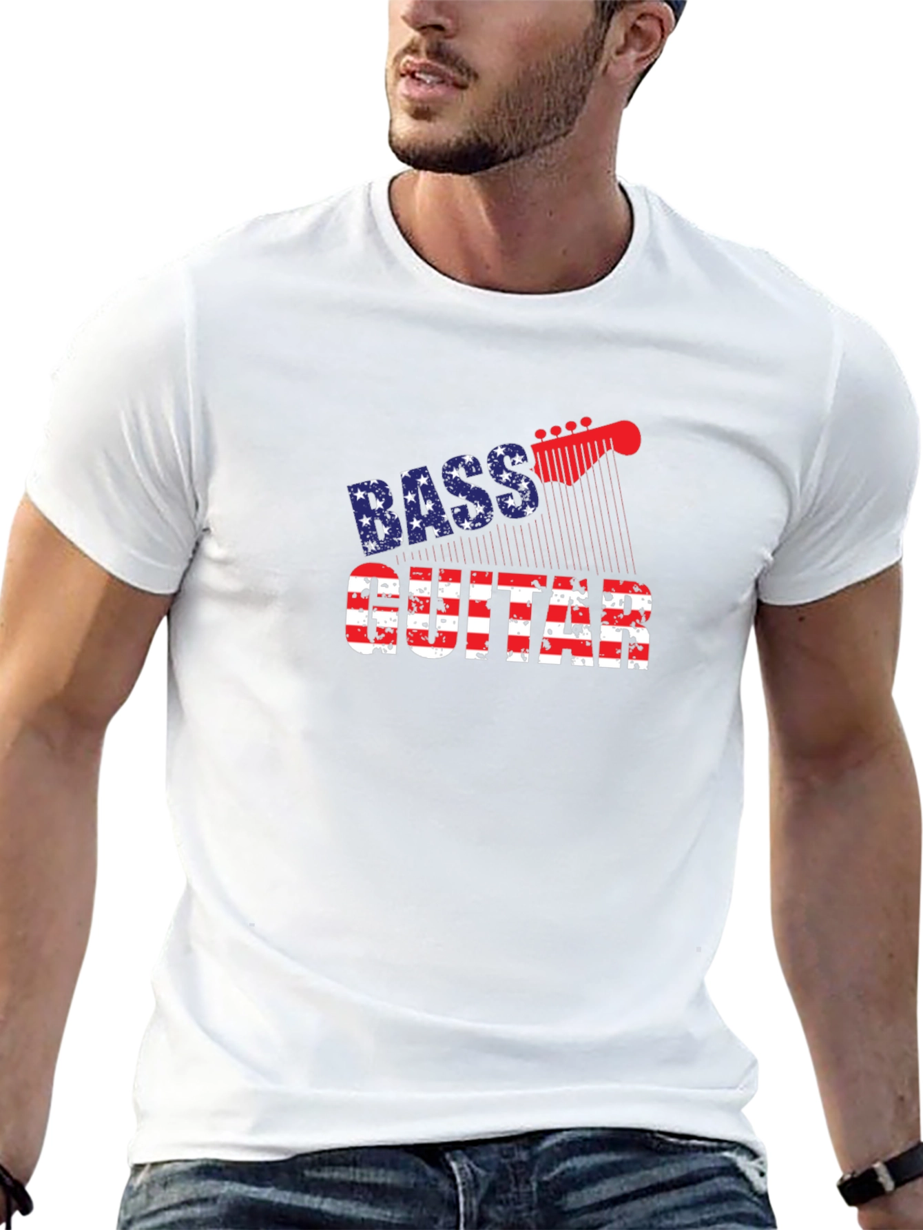 Bass Guitar USA Flag Graphic T-Shirt