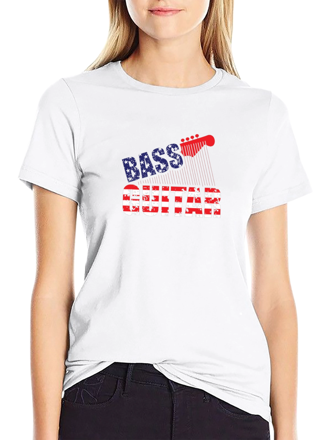 Bass Guitar USA Flag Graphic T-Shirt