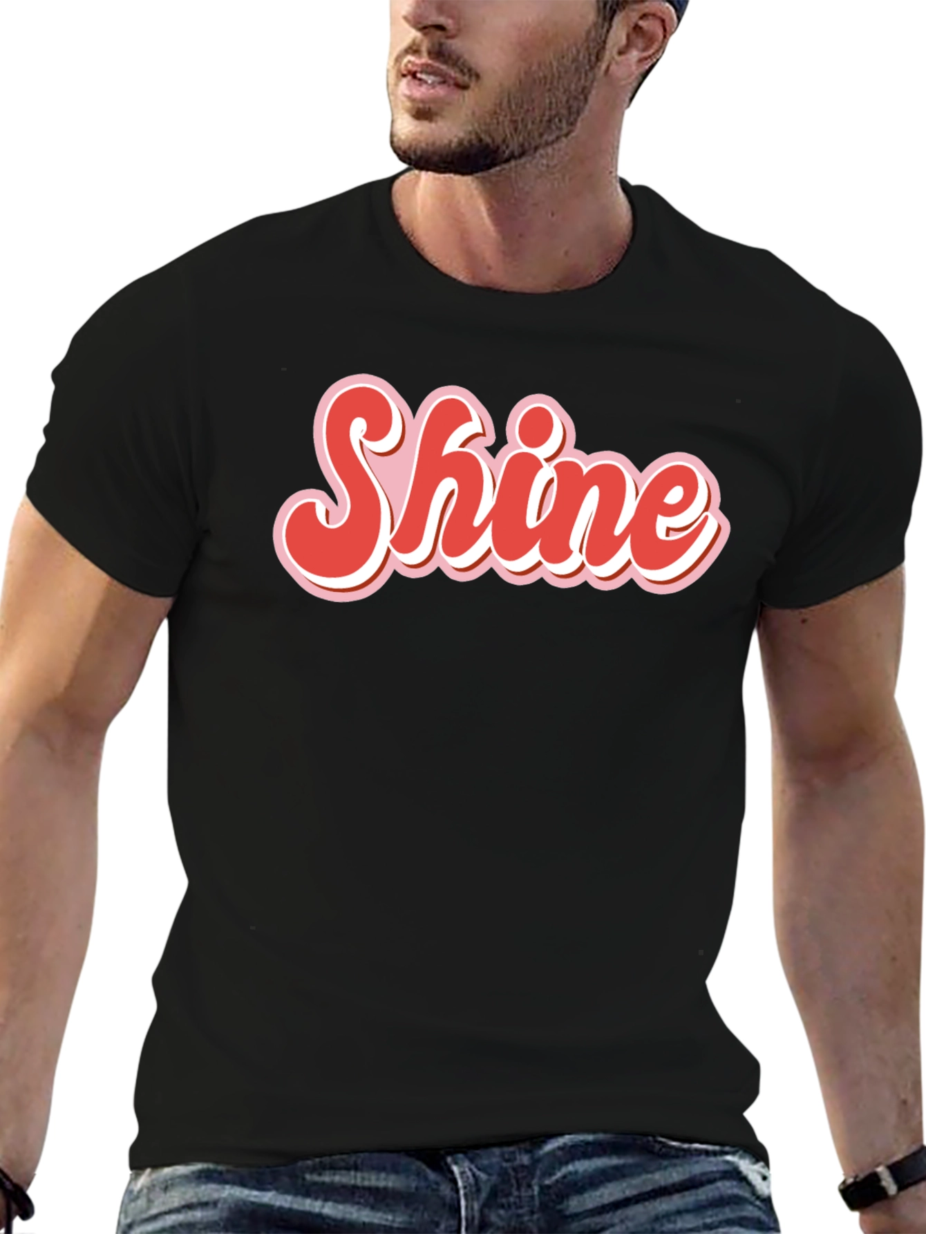 Retro Shine Graphic Tee - Black Cotton T-Shirt