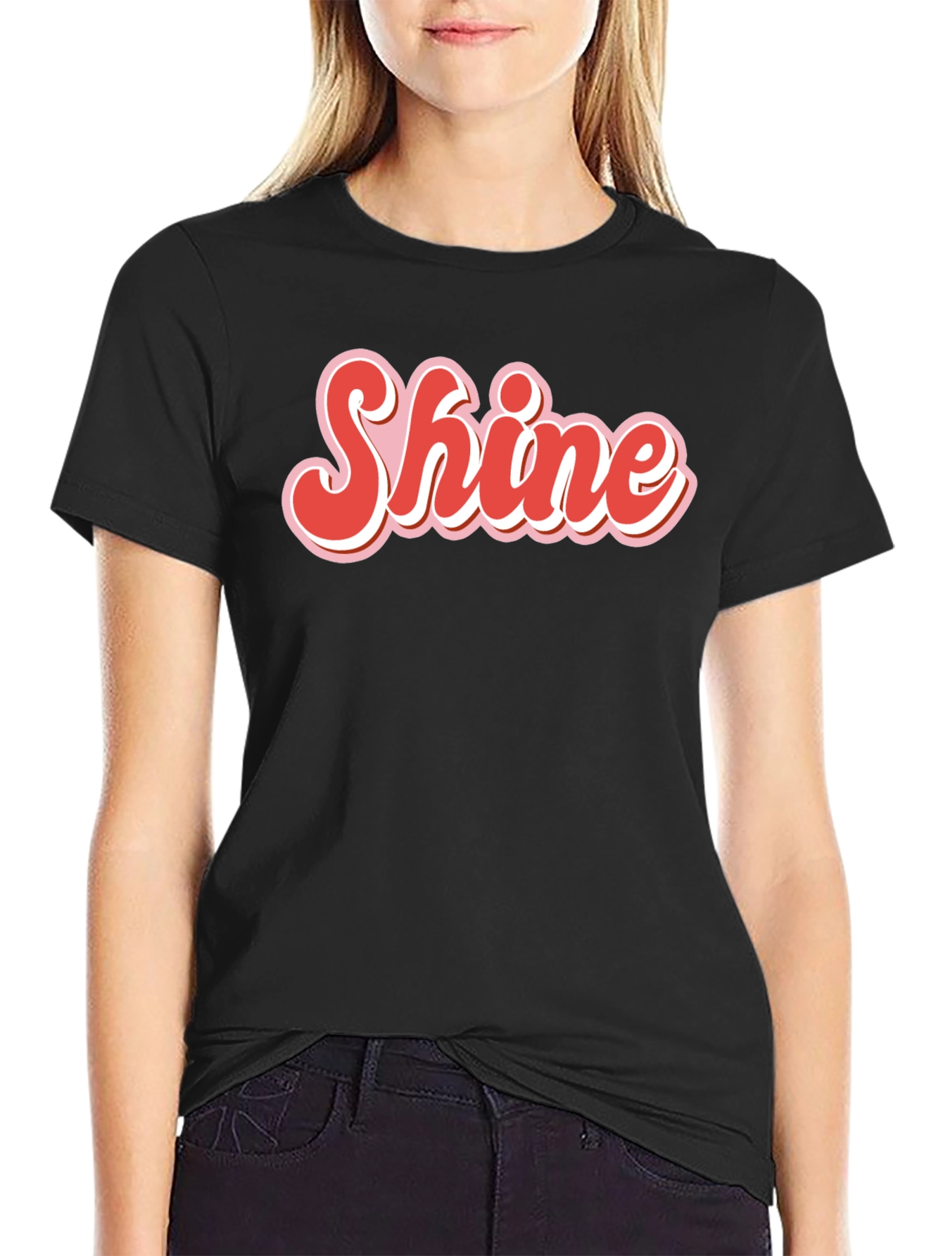 Retro Shine Graphic Tee - Black Cotton T-Shirt
