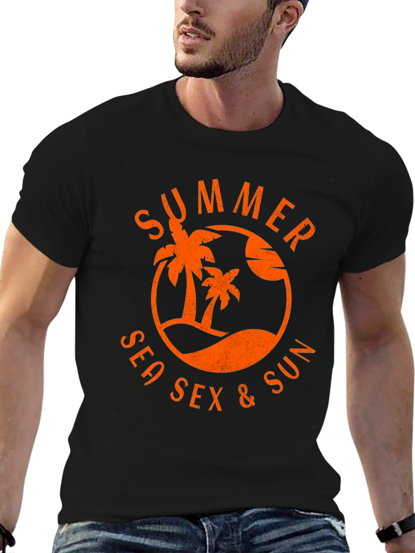 Summer Sea Sex & Sun Graphic T-Shirt - Black