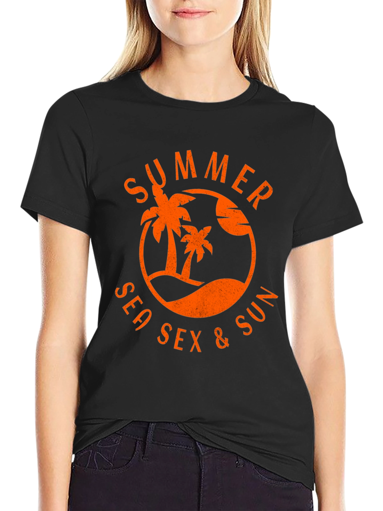 Summer Sea Sex & Sun Graphic T-Shirt - Black
