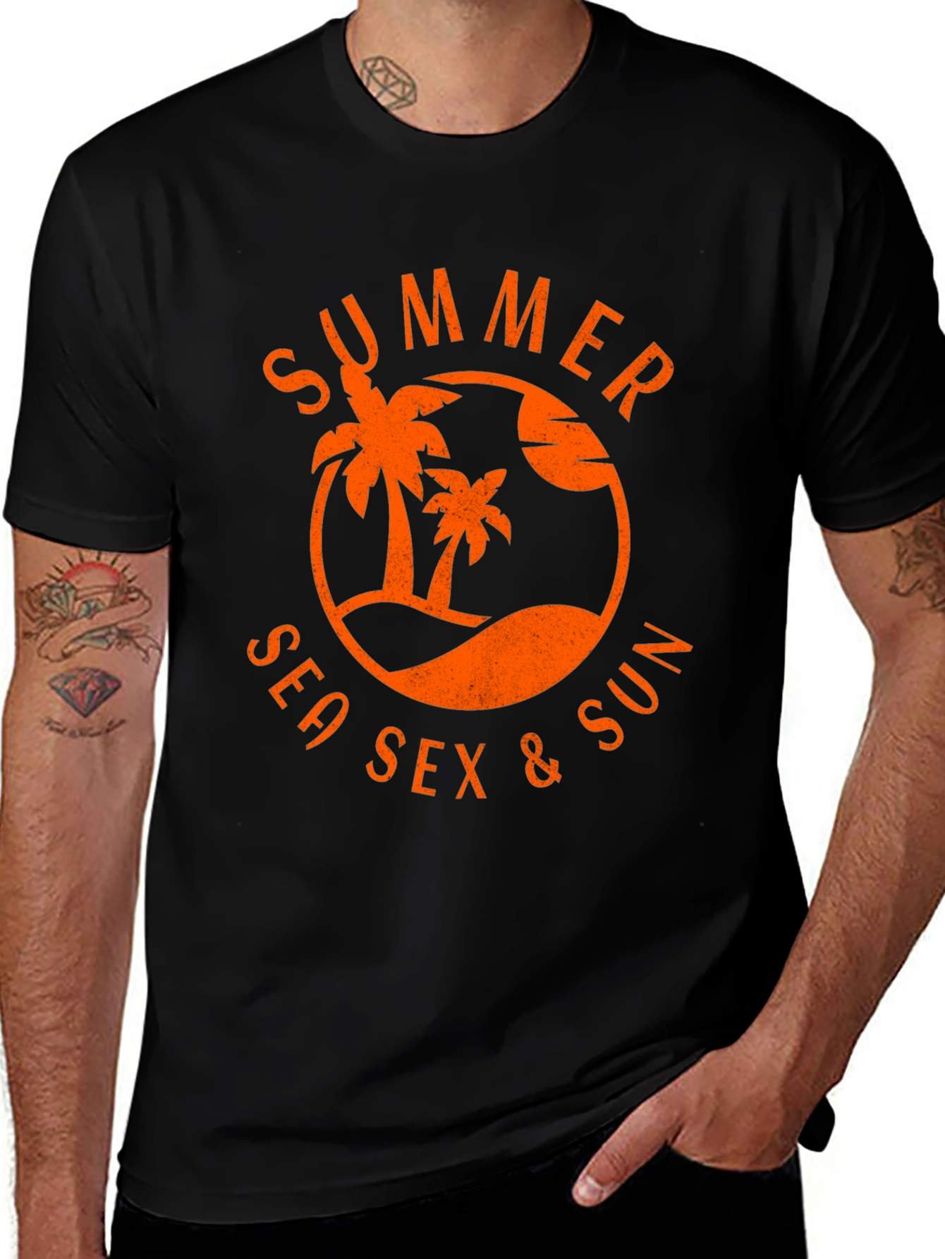 Summer Sea Sex & Sun Graphic T-Shirt - Black