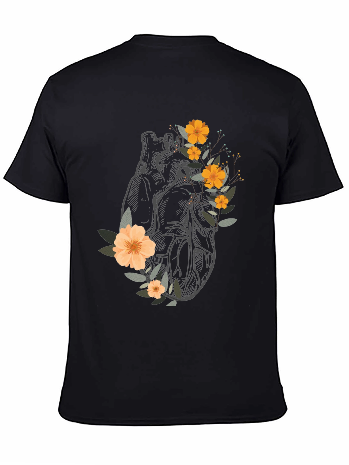 Anatomical Heart Floral Graphic Tee - Black