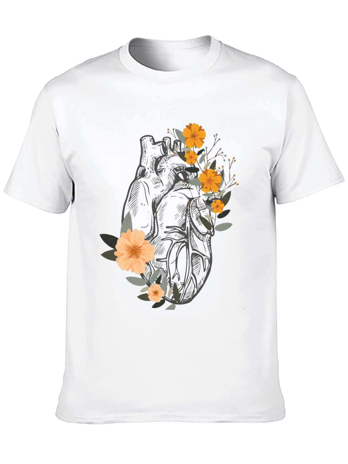 Anatomical Heart Floral Graphic Tee - Black