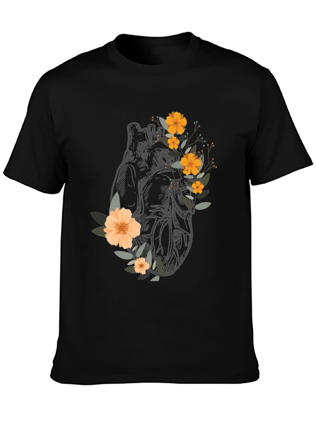 Anatomical Heart Floral Graphic Tee - Black
