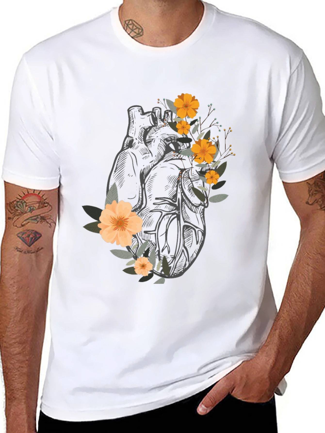 Anatomical Heart Floral Graphic Tee - Black