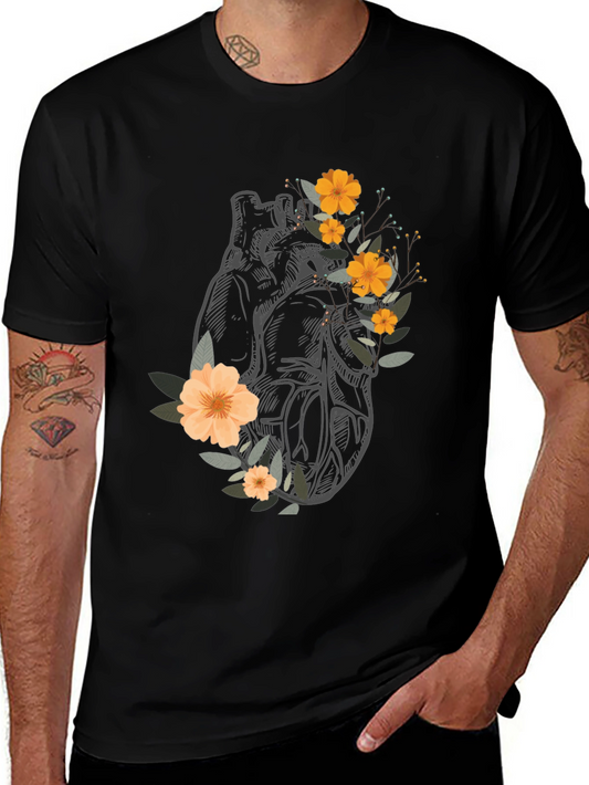 Anatomical Heart Floral Graphic Tee - Black
