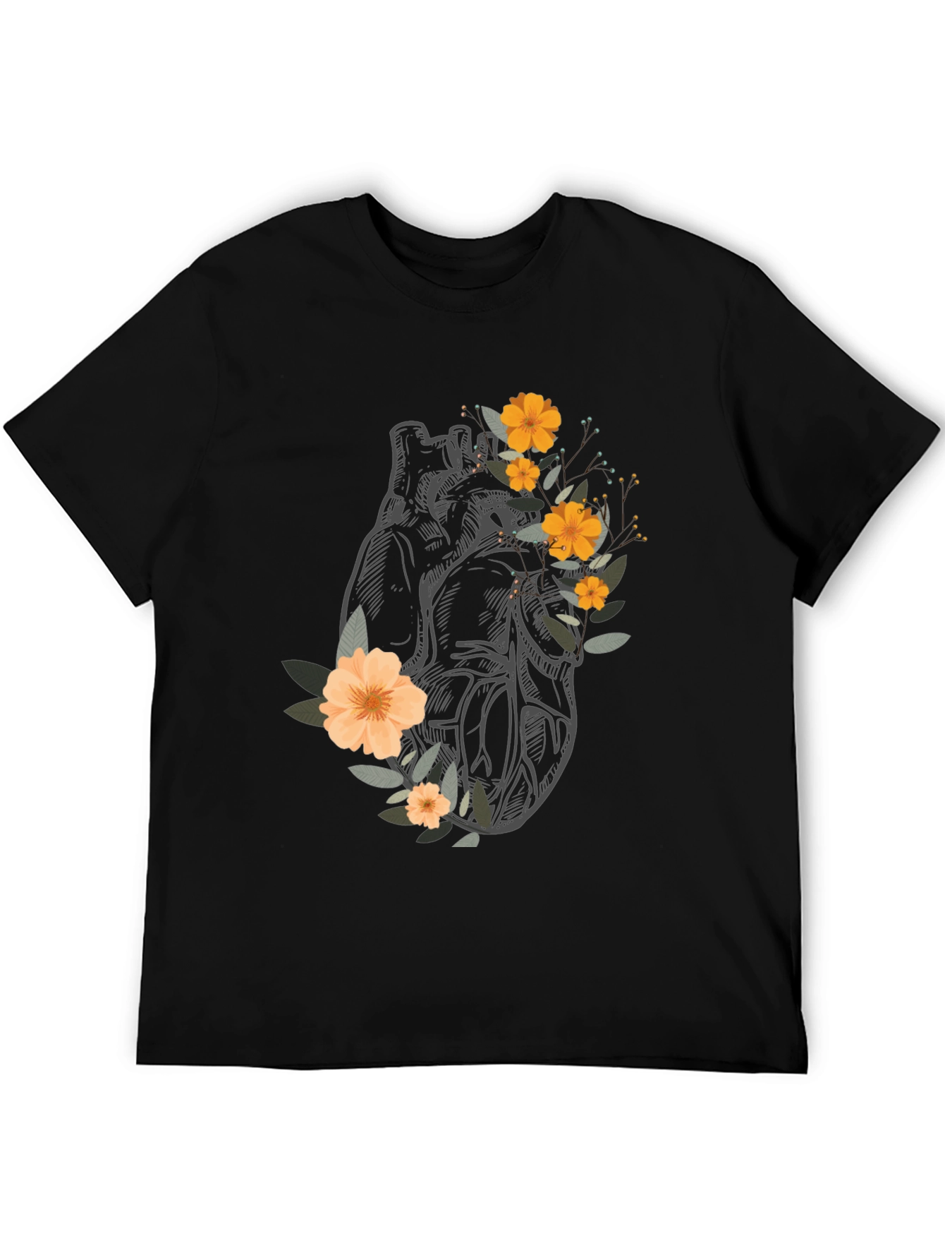 Anatomical Heart Floral Graphic Tee - Black