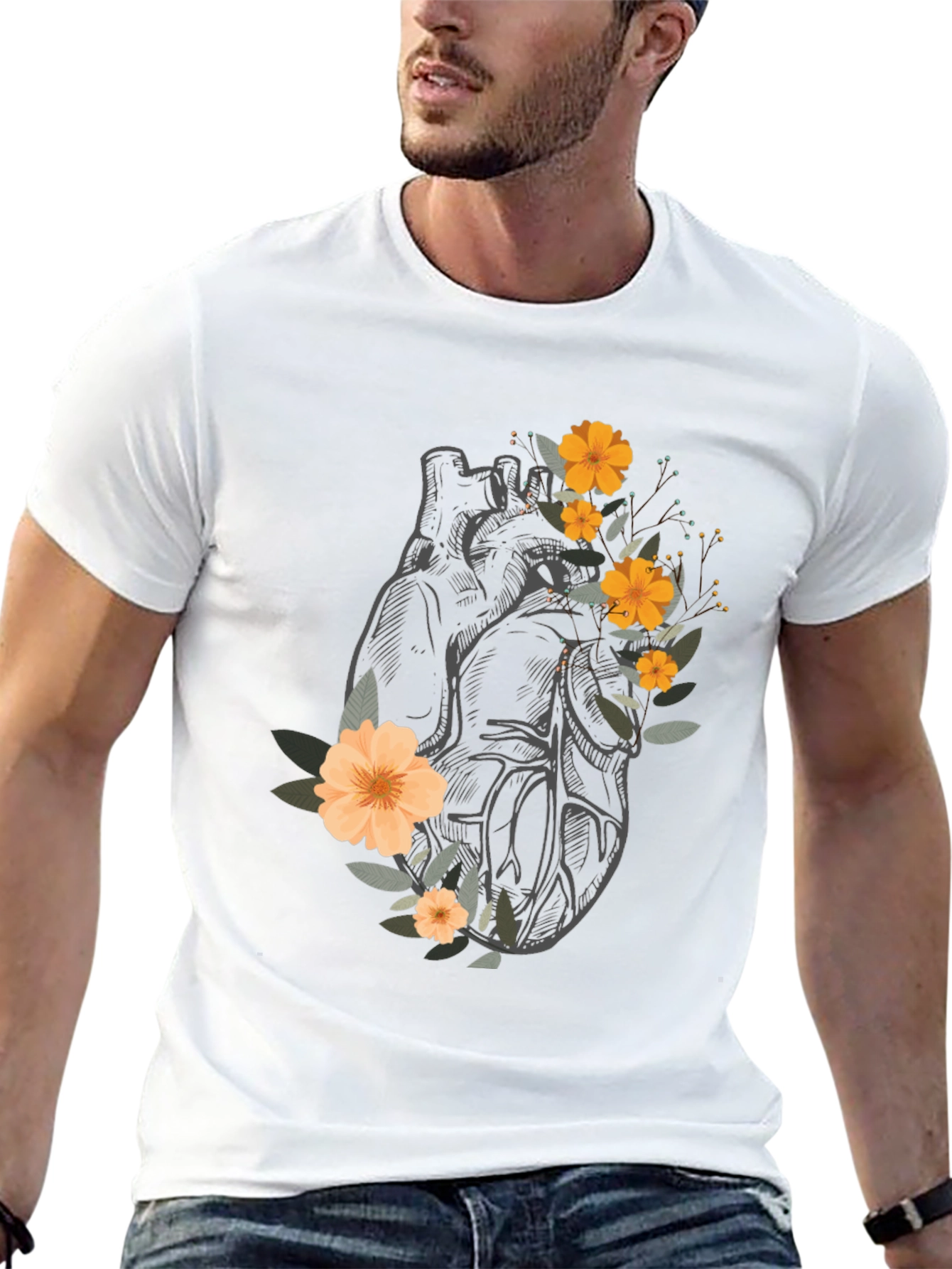 Anatomical Heart Floral Graphic Tee - Black