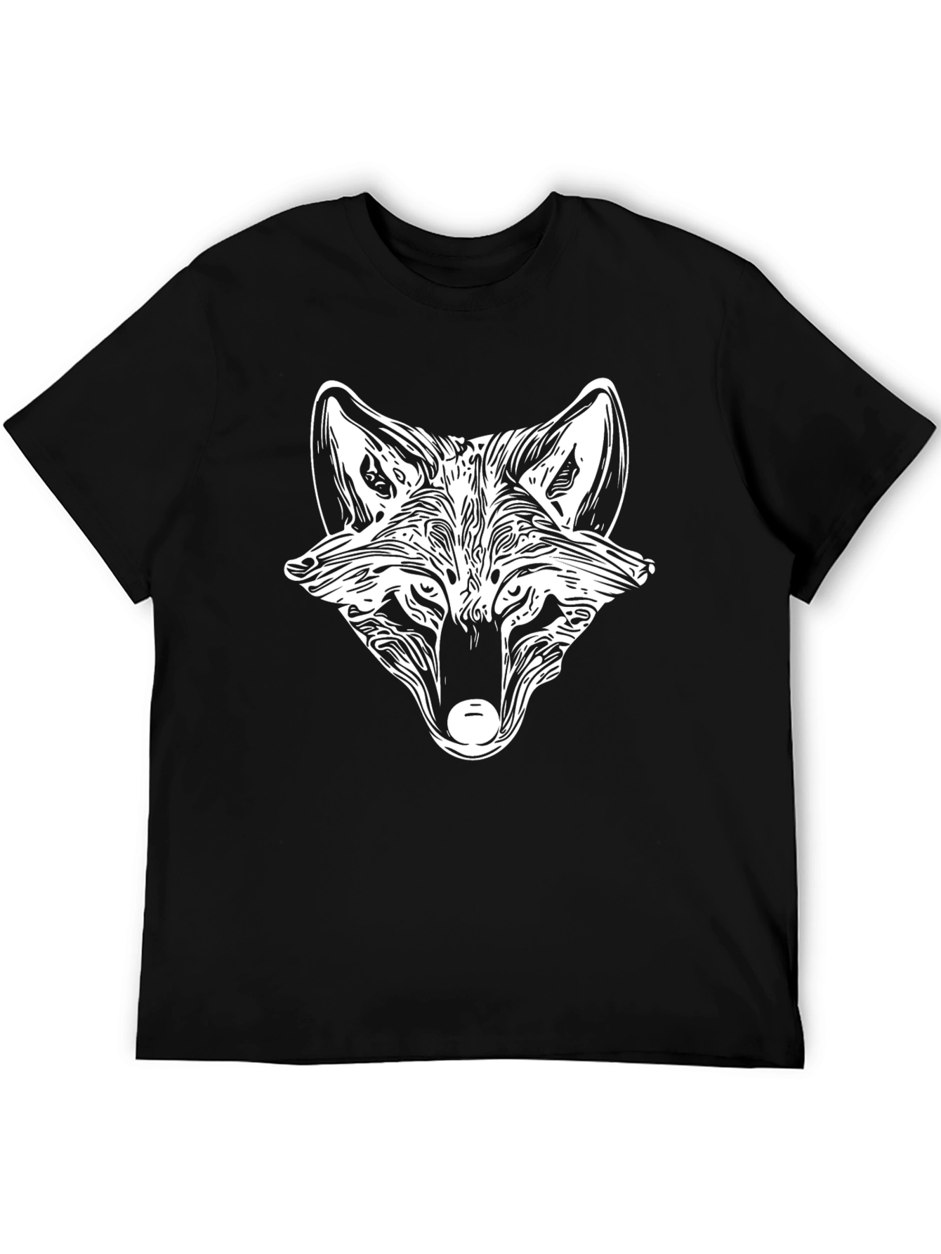 Black T-Shirt with Wolf Graphic