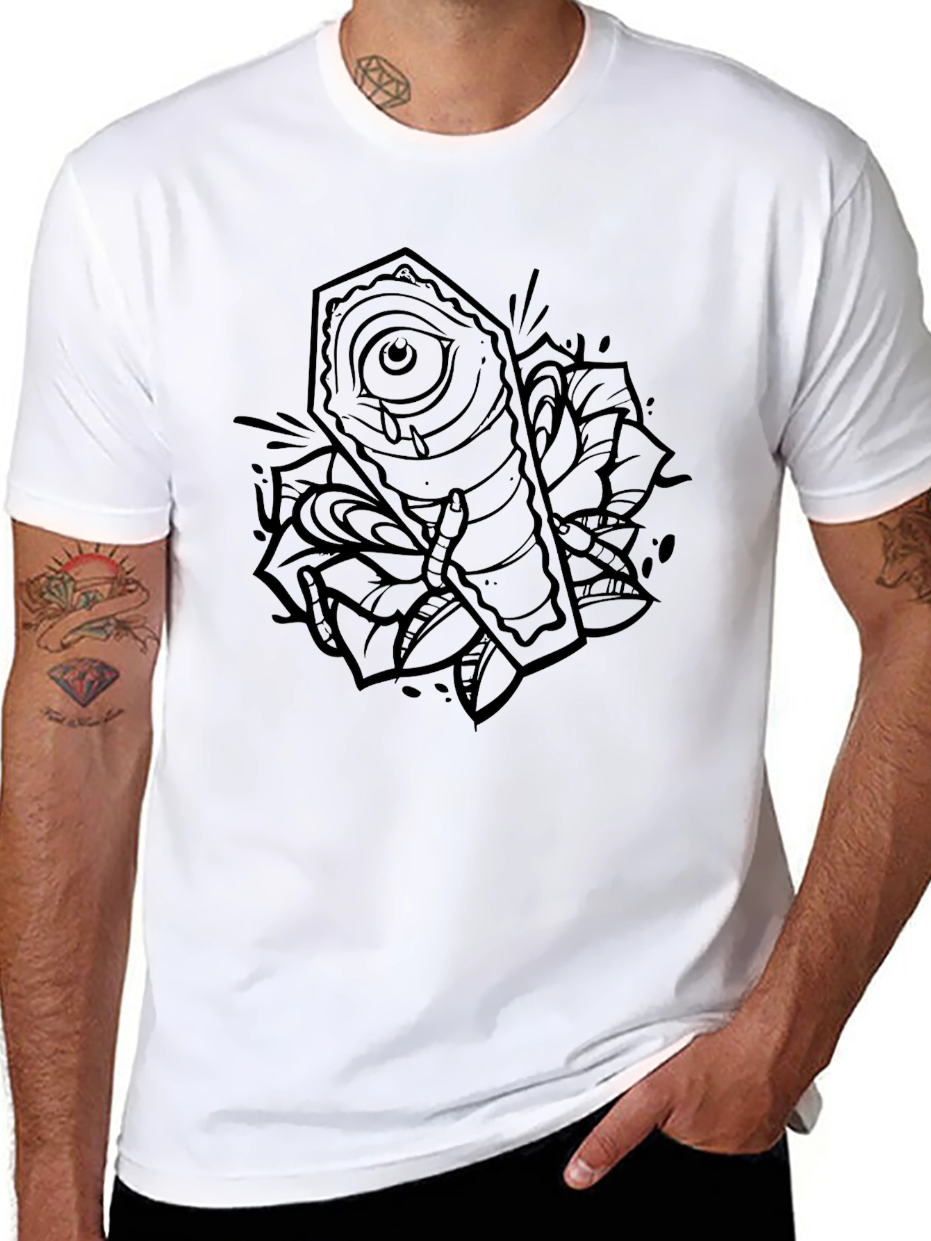 Edgy Coffin Eye Rose Graphic Tee - Black