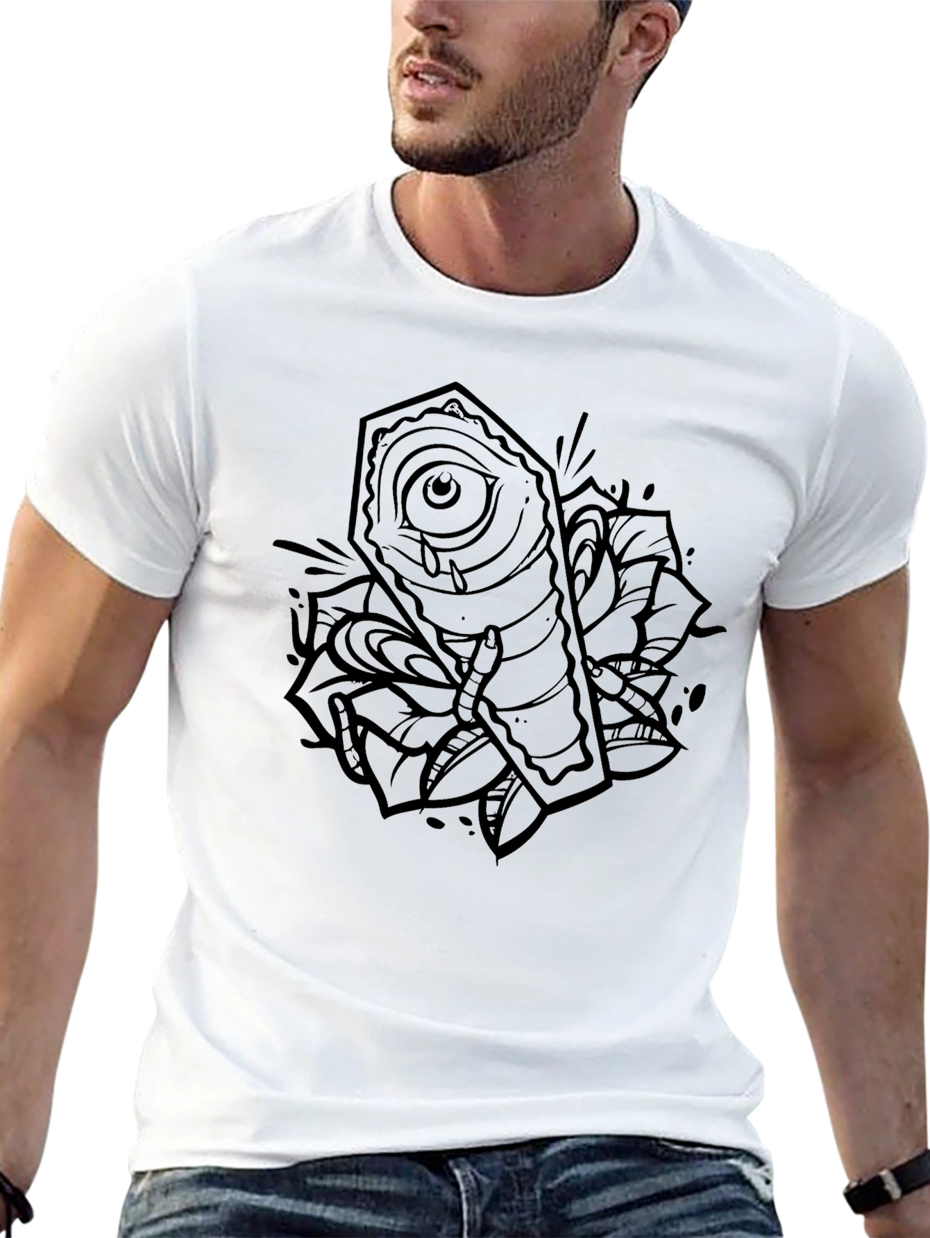 Edgy Coffin Eye Rose Graphic Tee - Black