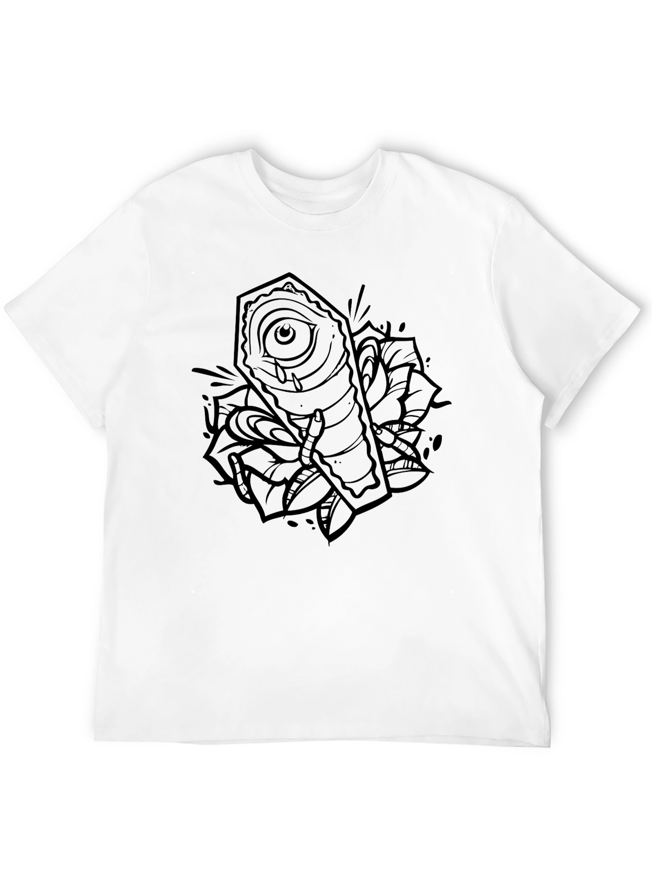 Edgy Coffin Eye Rose Graphic Tee - Black