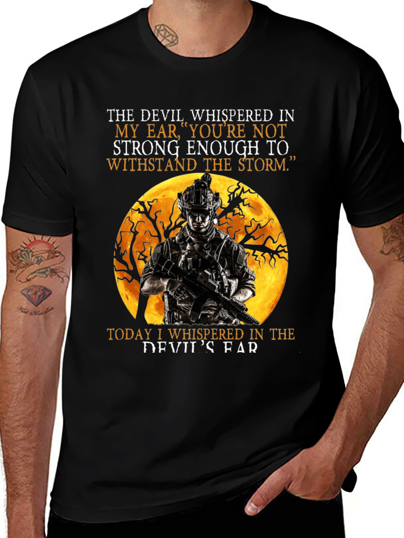 Devil Whispered T-Shirt: Military Soldier Graphic Tee