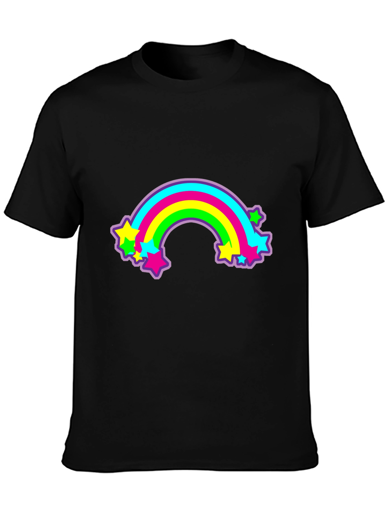 Retro Rainbow Stars Graphic Tee - Black