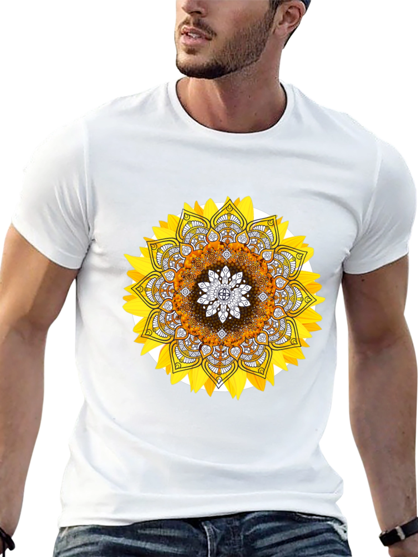 Sunflower Mandala Graphic Tee - Stylish Black T-Shirt