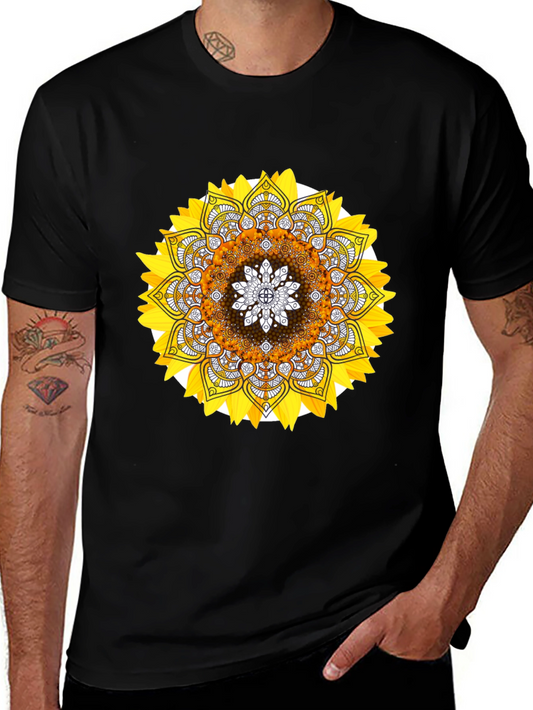 Sunflower Mandala Graphic Tee - Stylish Black T-Shirt