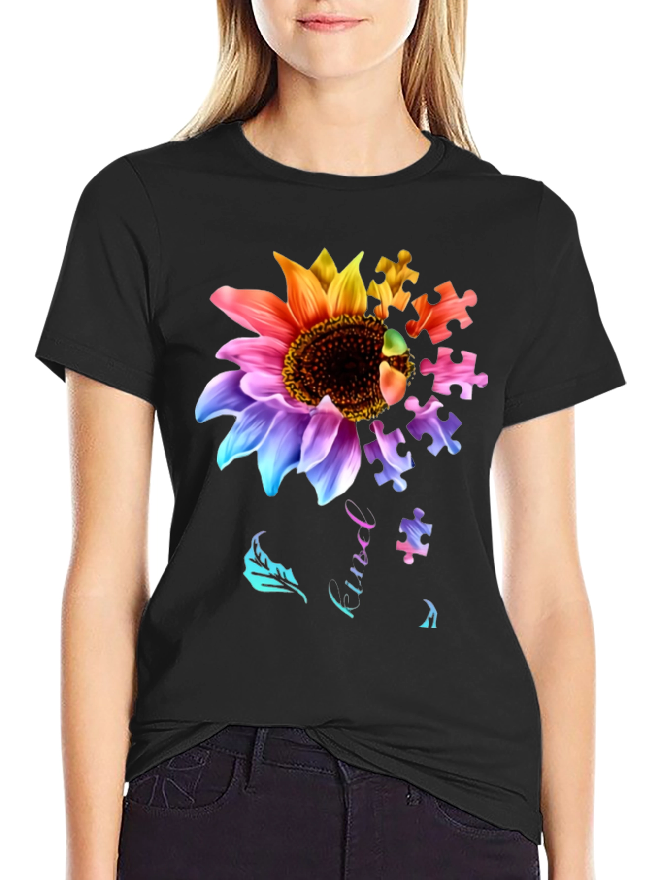 Autism Awareness Sunflower Puzzle T-Shirt