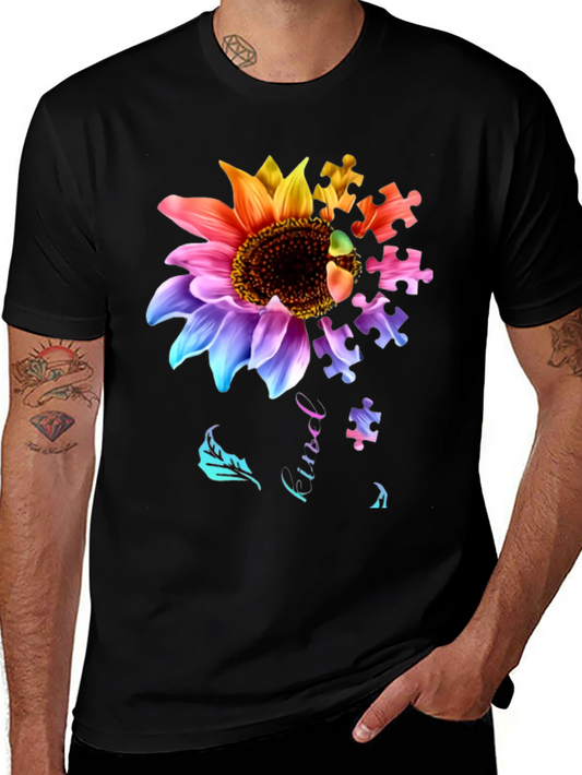 Autism Awareness Sunflower Puzzle T-Shirt
