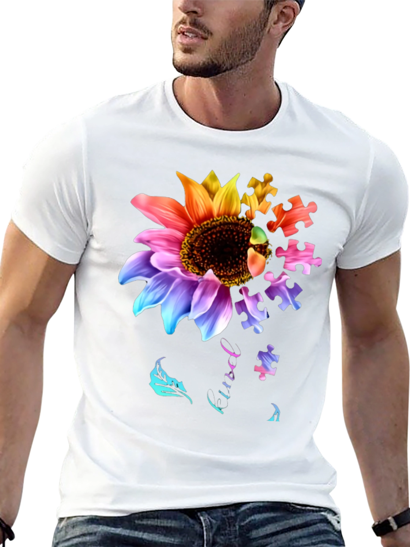 Autism Awareness Sunflower Puzzle T-Shirt