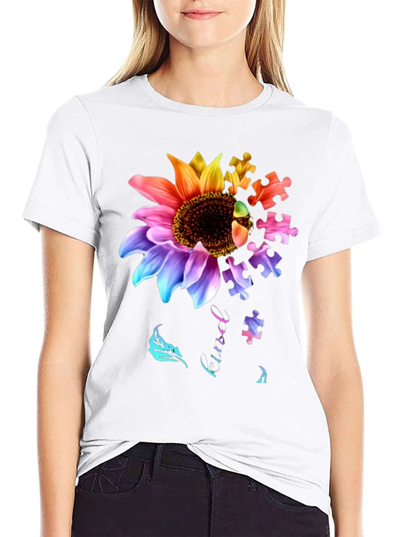 Autism Awareness Sunflower Puzzle T-Shirt