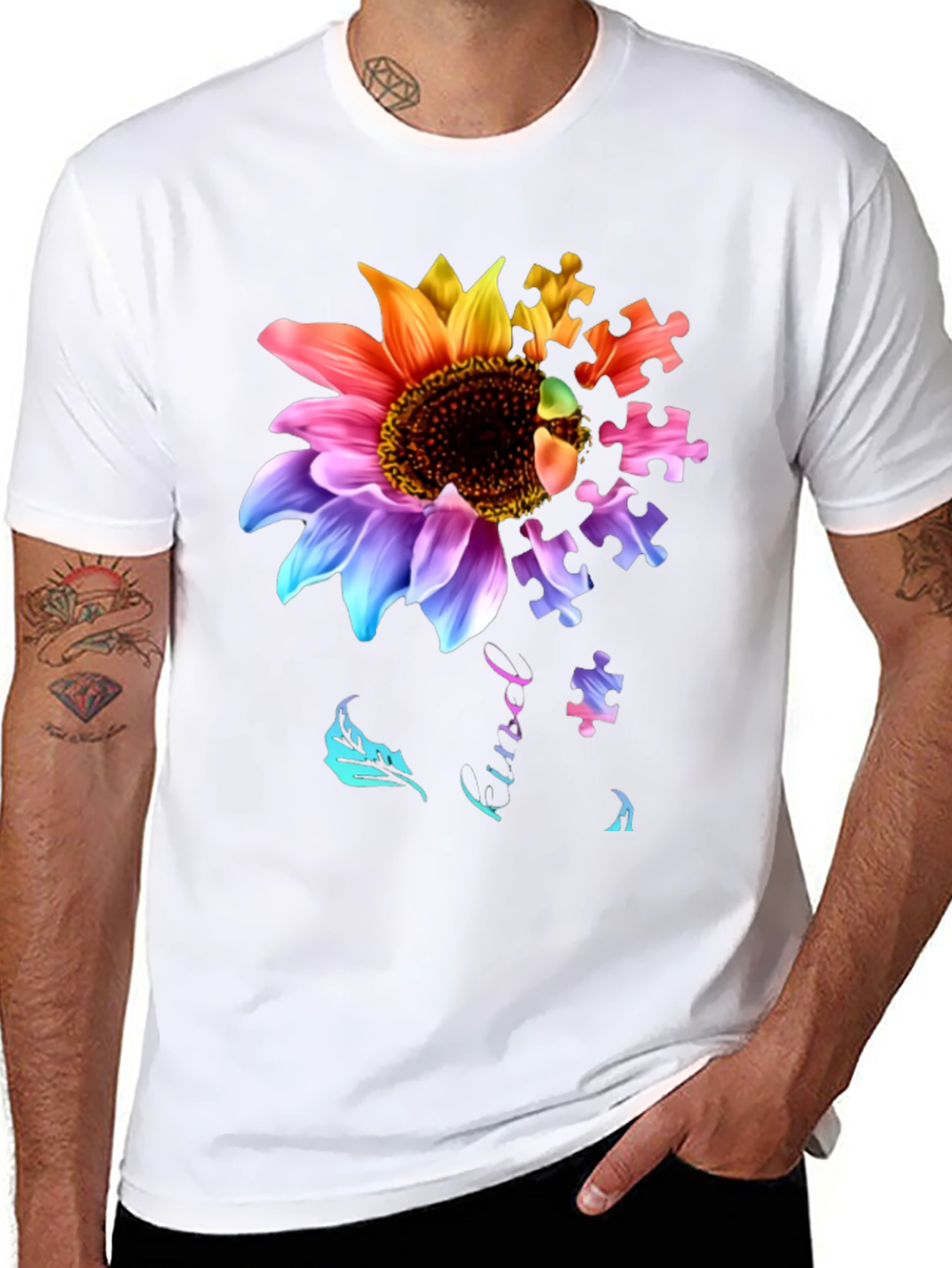 Autism Awareness Sunflower Puzzle T-Shirt