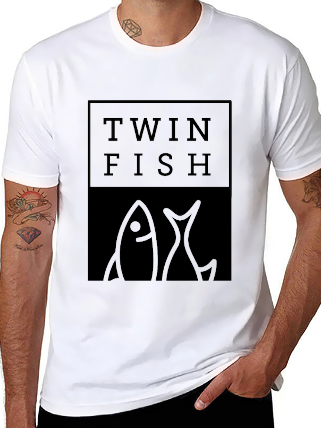 Twin Fish Graphic Black T-Shirt