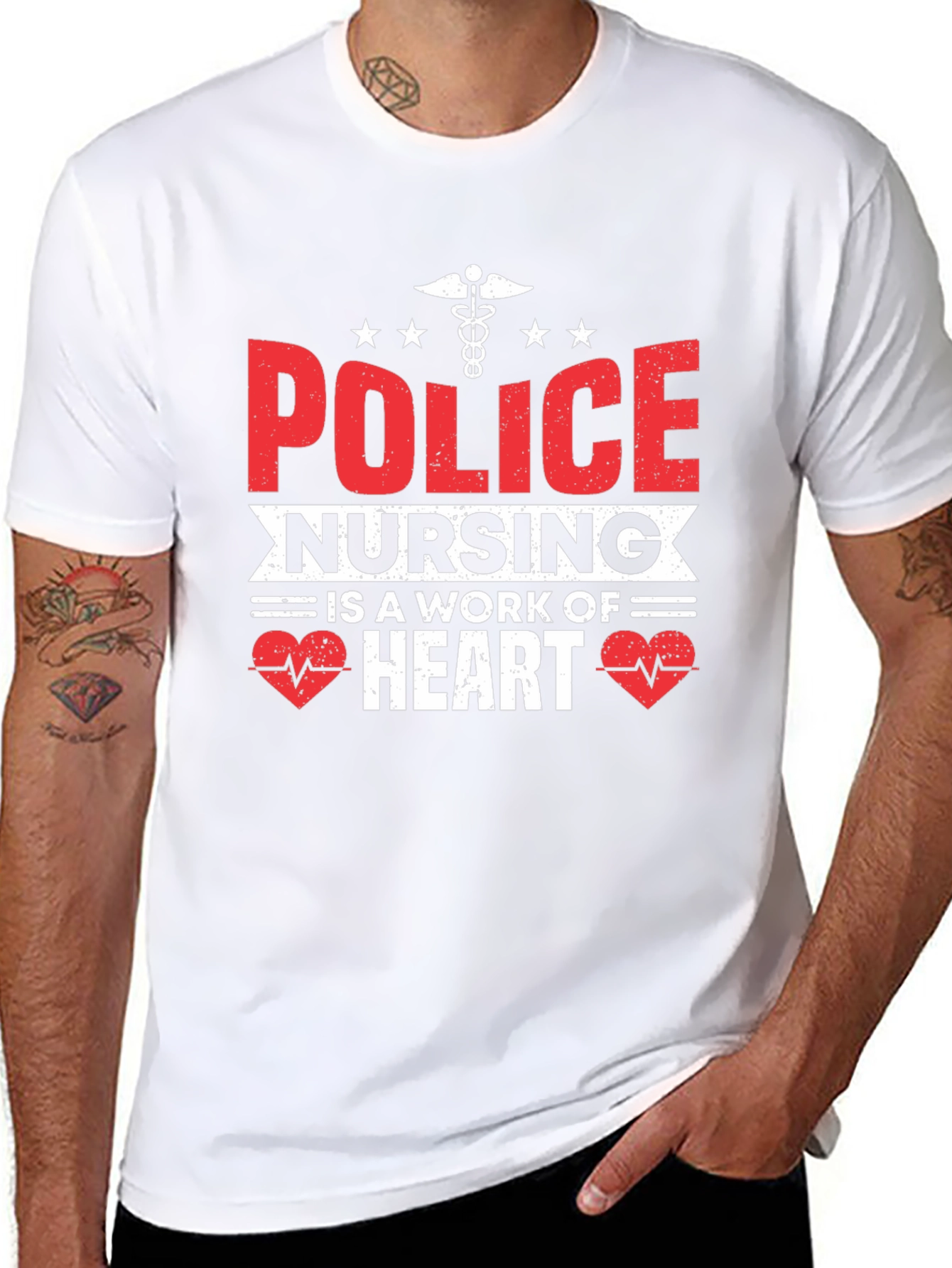 Police Nursing Heart Graphic T-Shirt