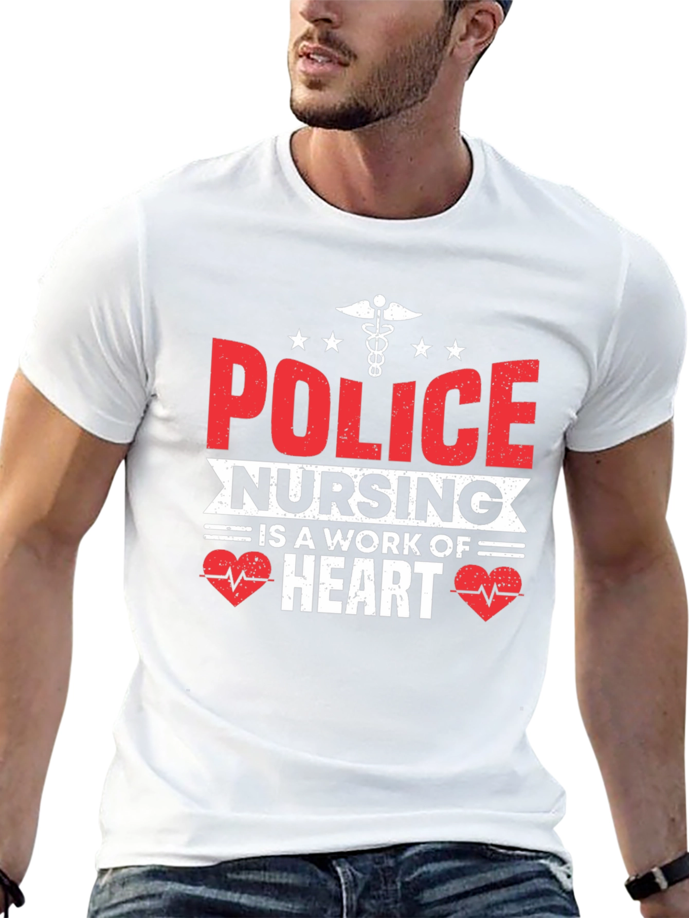Police Nursing Heart Graphic T-Shirt