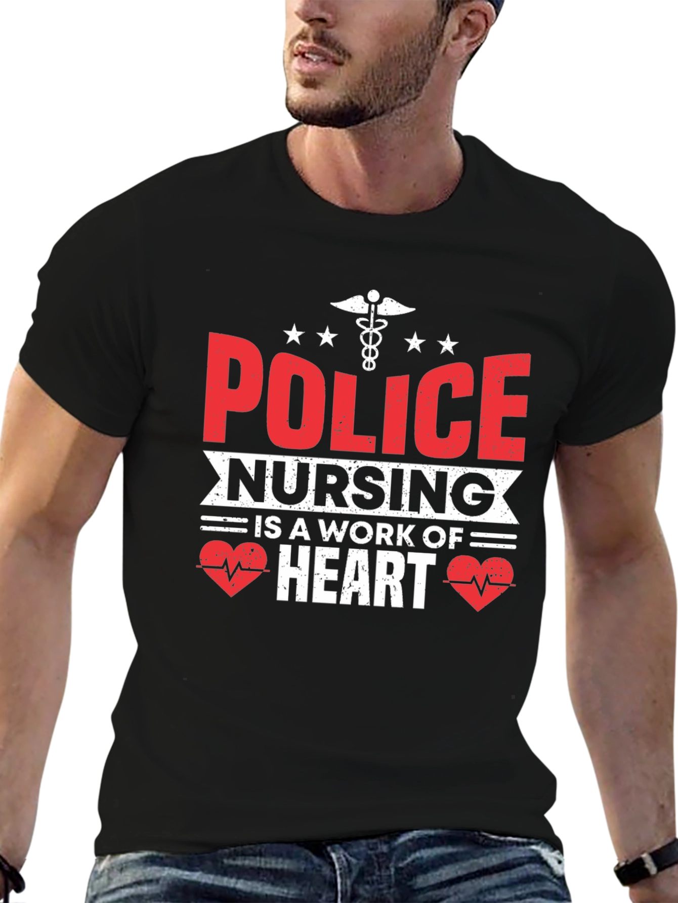 Police Nursing Heart Graphic T-Shirt