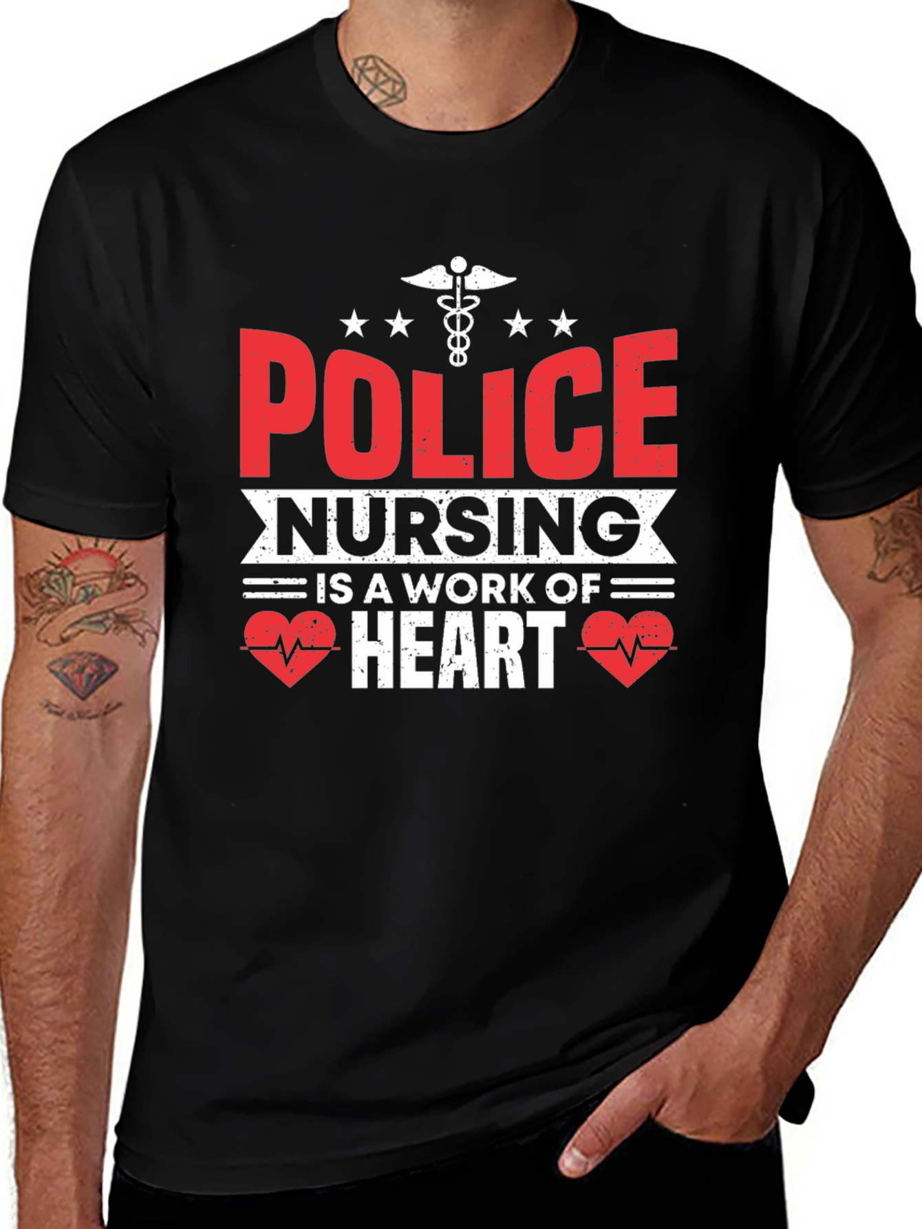 Police Nursing Heart Graphic T-Shirt