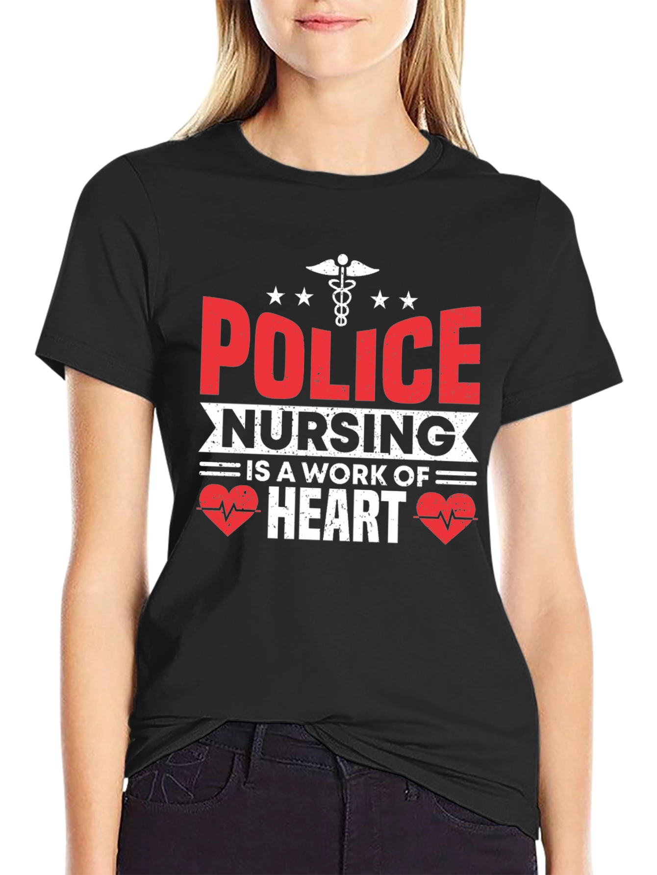 Police Nursing Heart Graphic T-Shirt