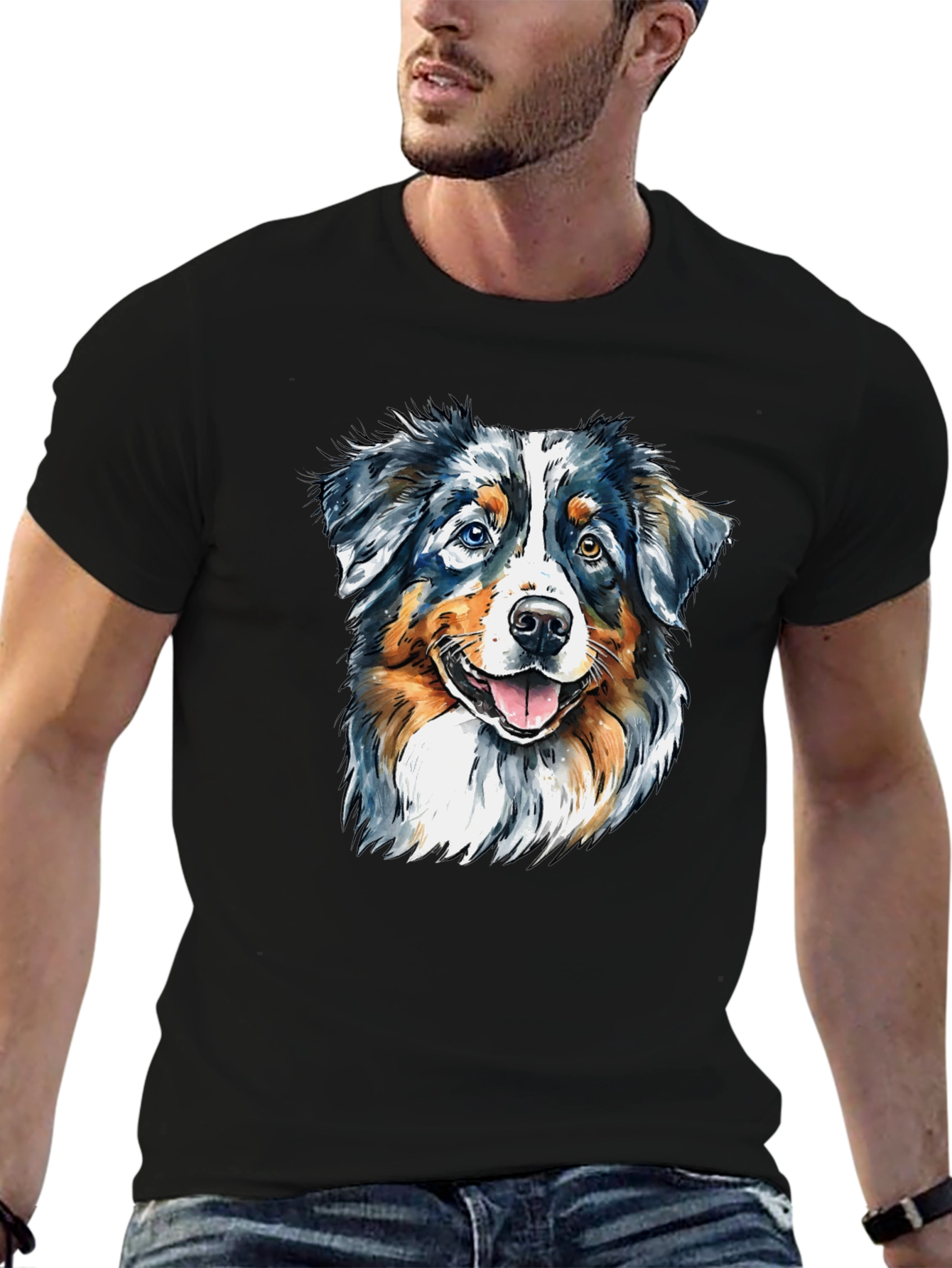 Dog Portrait Graphic Tee - Mens Black T-Shirt