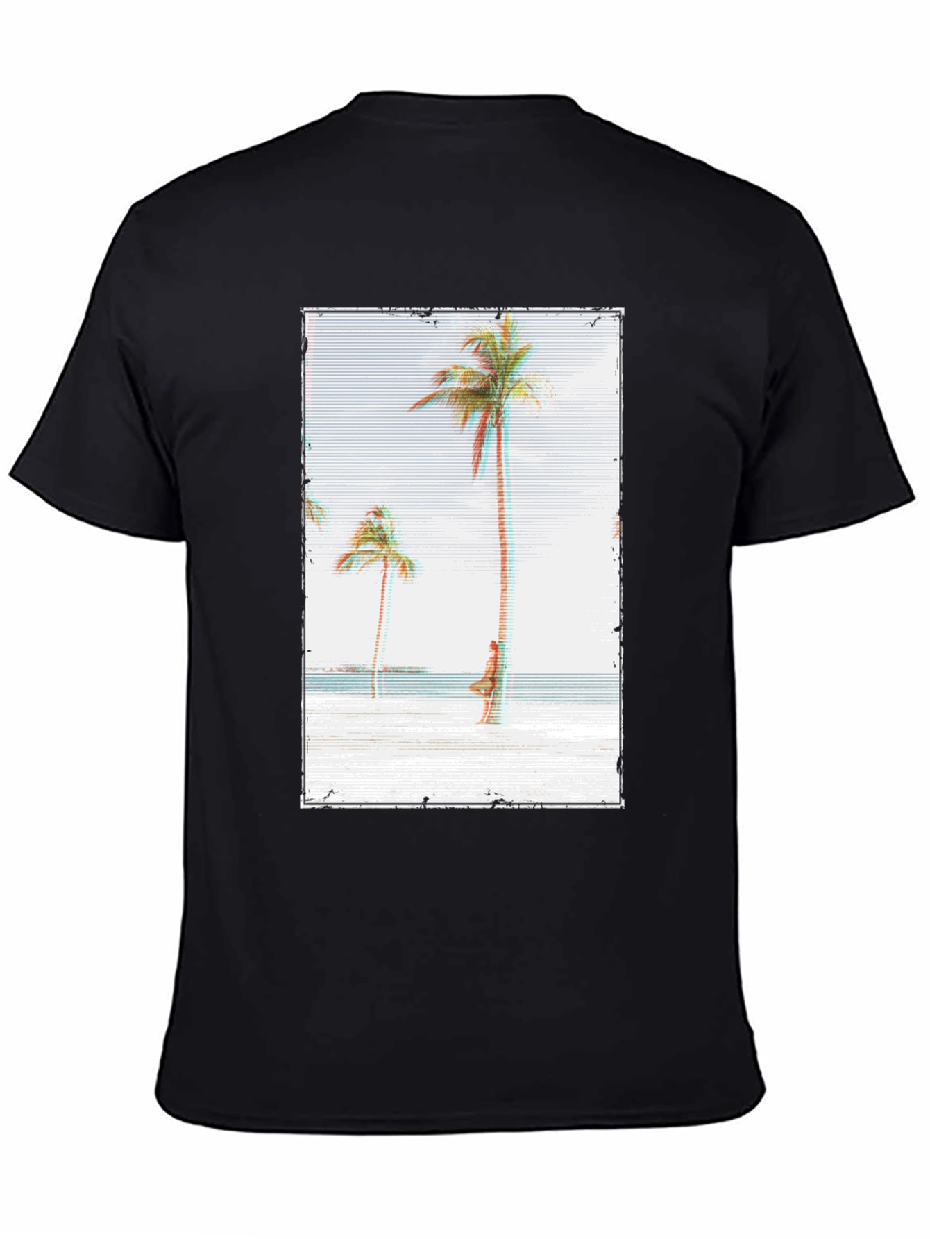 Tropical Beach Palm Tree Graphic Black T-Shirt