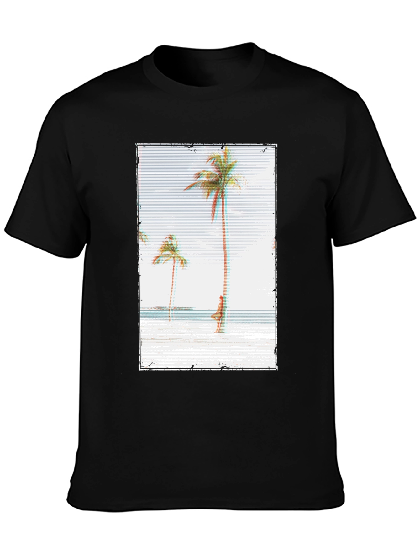 Tropical Beach Palm Tree Graphic Black T-Shirt