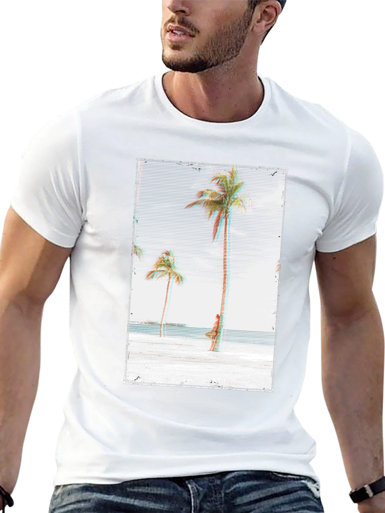 Tropical Beach Palm Tree Graphic Black T-Shirt
