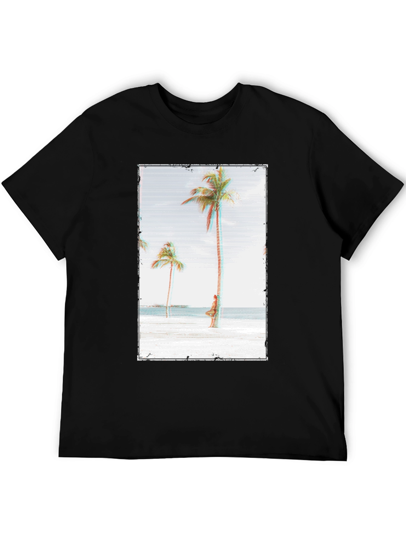 Tropical Beach Palm Tree Graphic Black T-Shirt