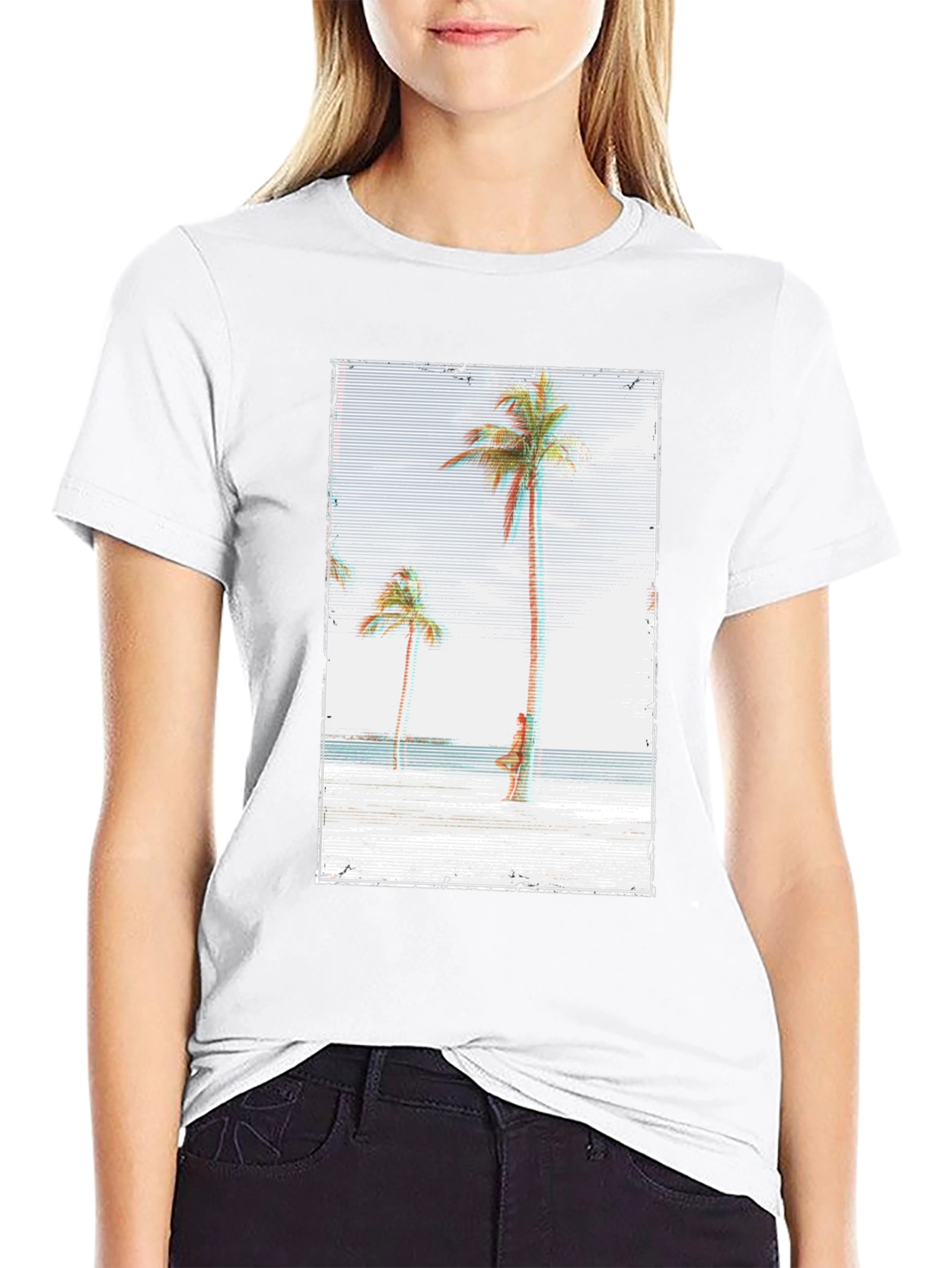 Tropical Beach Palm Tree Graphic Black T-Shirt