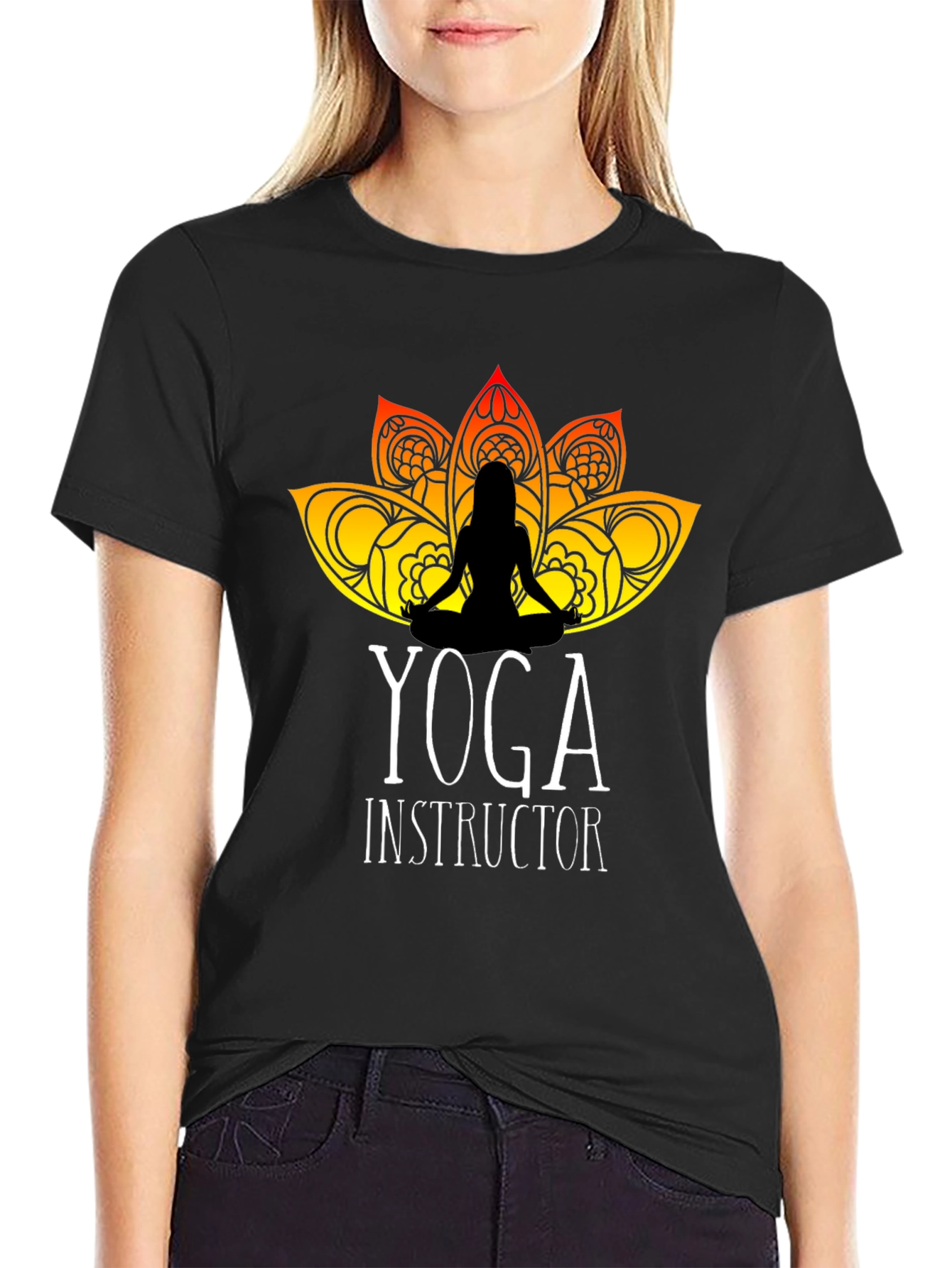 Yoga Instructor T-Shirt - Lotus Design Black Tee