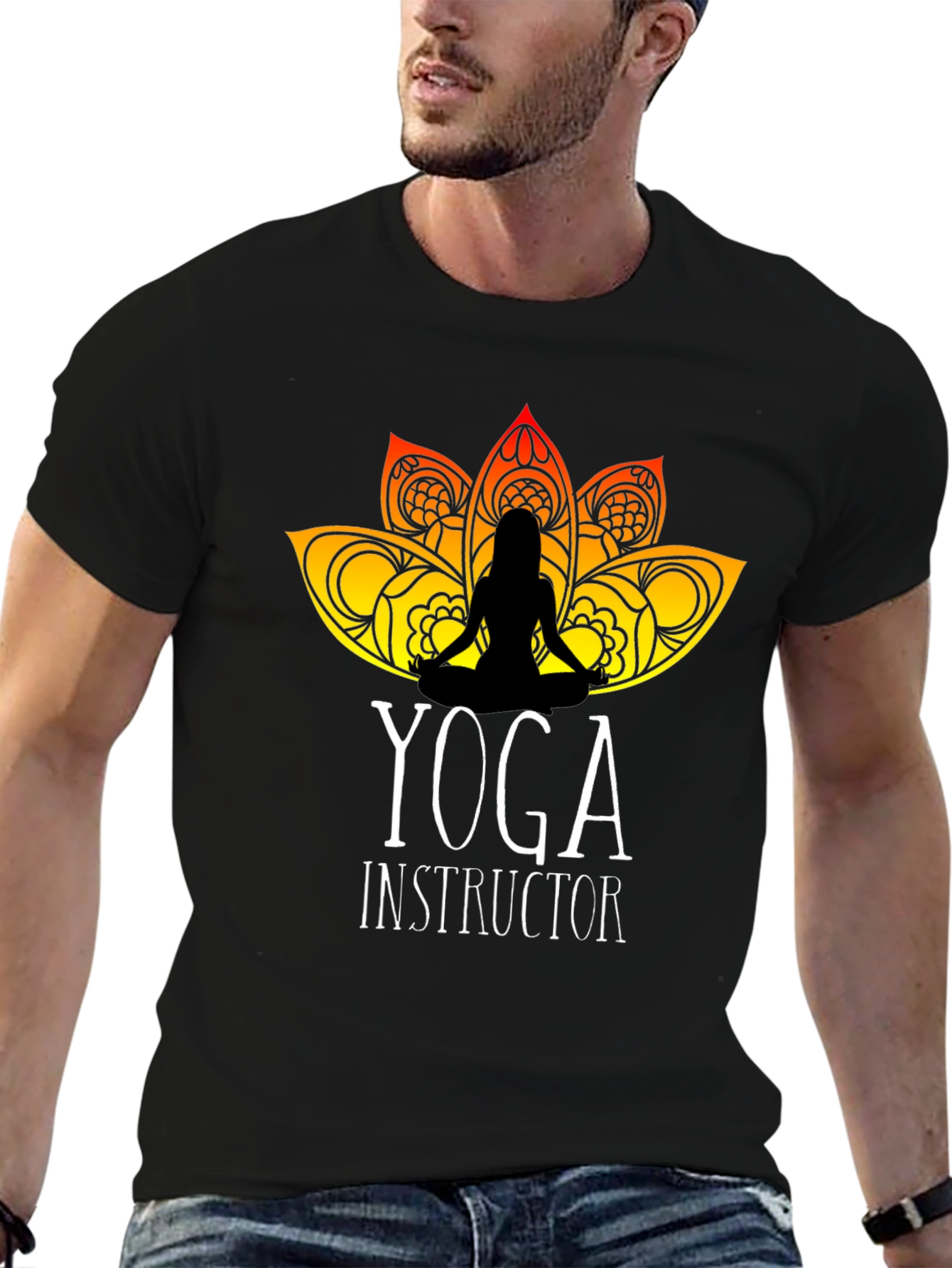 Yoga Instructor T-Shirt - Lotus Design Black Tee