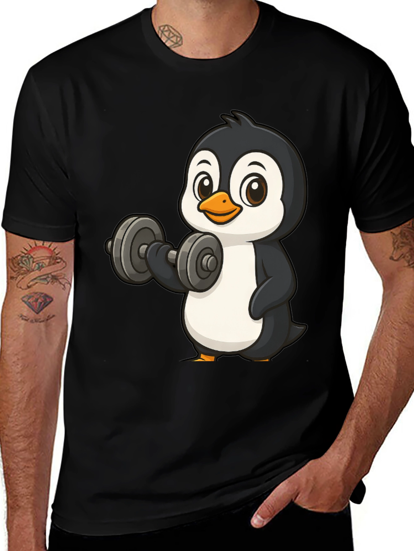 Workout Penguin Black T-Shirt