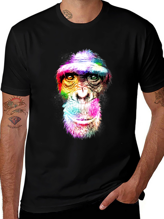 Colorful Chimpanzee Graphic Print T-Shirt
