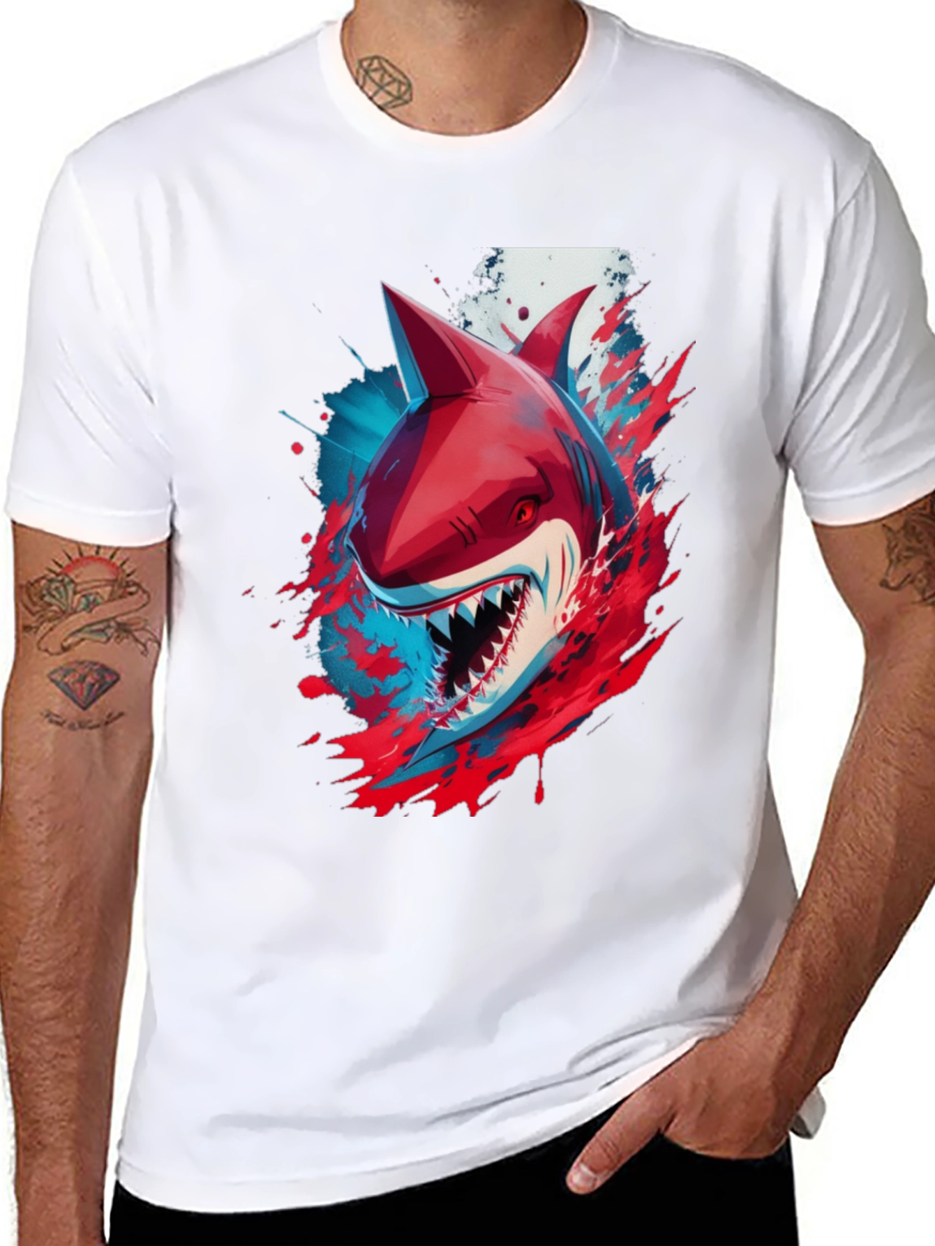 Shark Graphic Print T-Shirt - Black