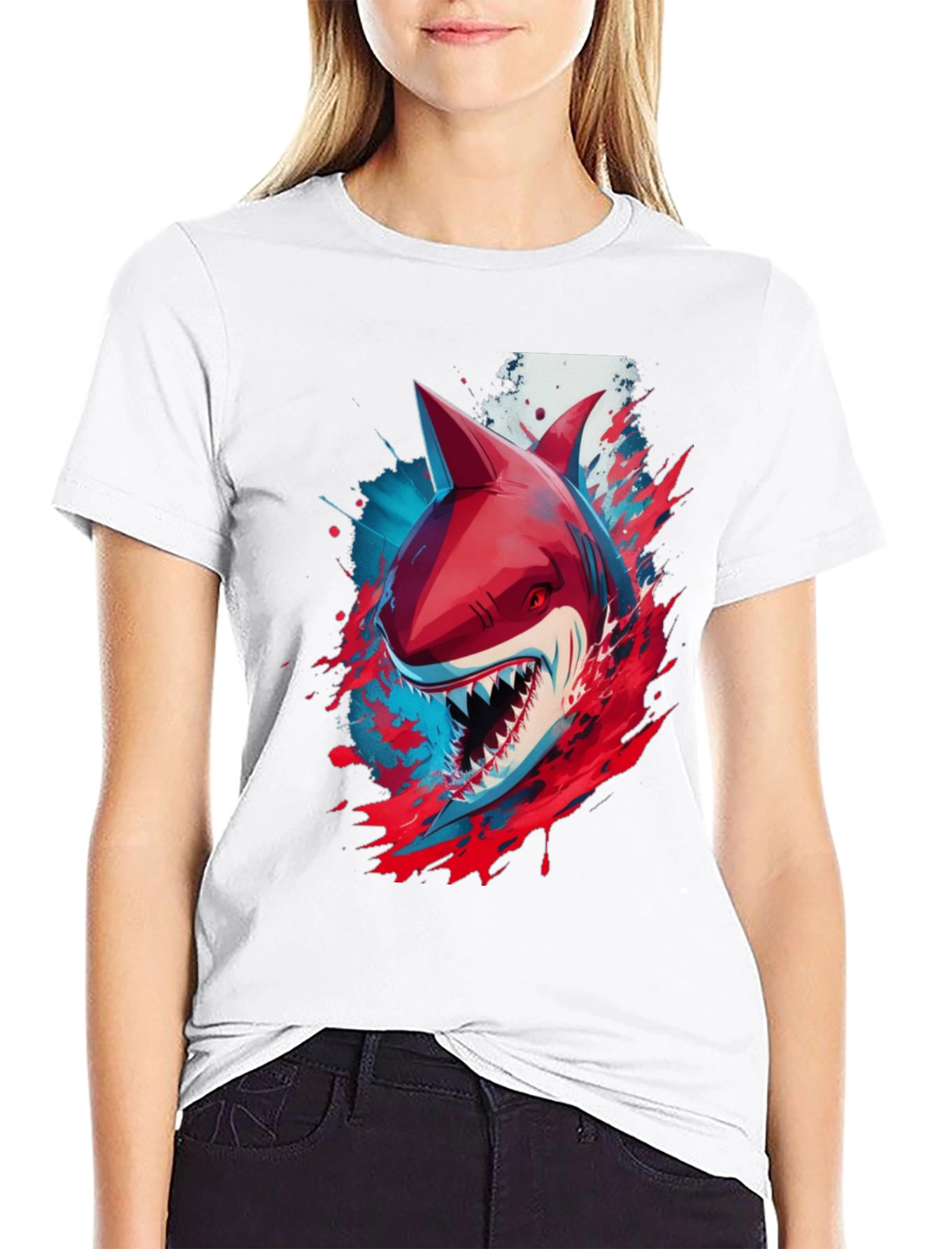 Shark Graphic Print T-Shirt - Black