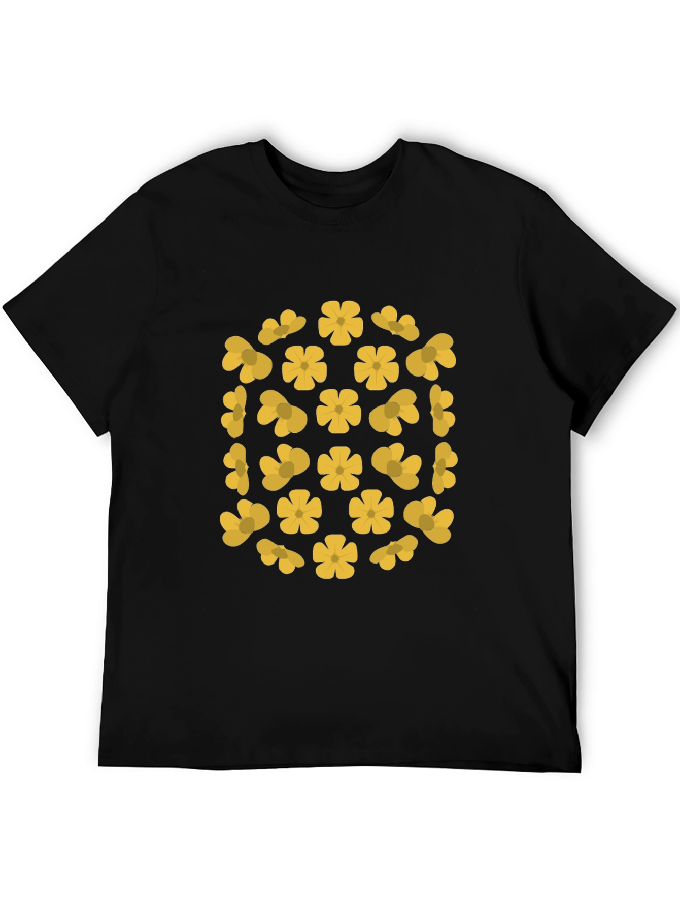 Black T-Shirt with Yellow Flower Pattern