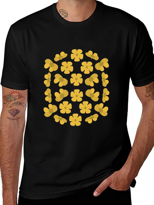Black T-Shirt with Yellow Flower Pattern